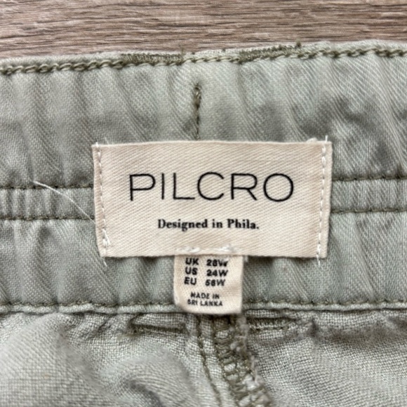 Anthropologie Pilcro Beach Cargo Linen Blend Wide Leg Pants Moss Green 24W Plus - Picture 12 of 15